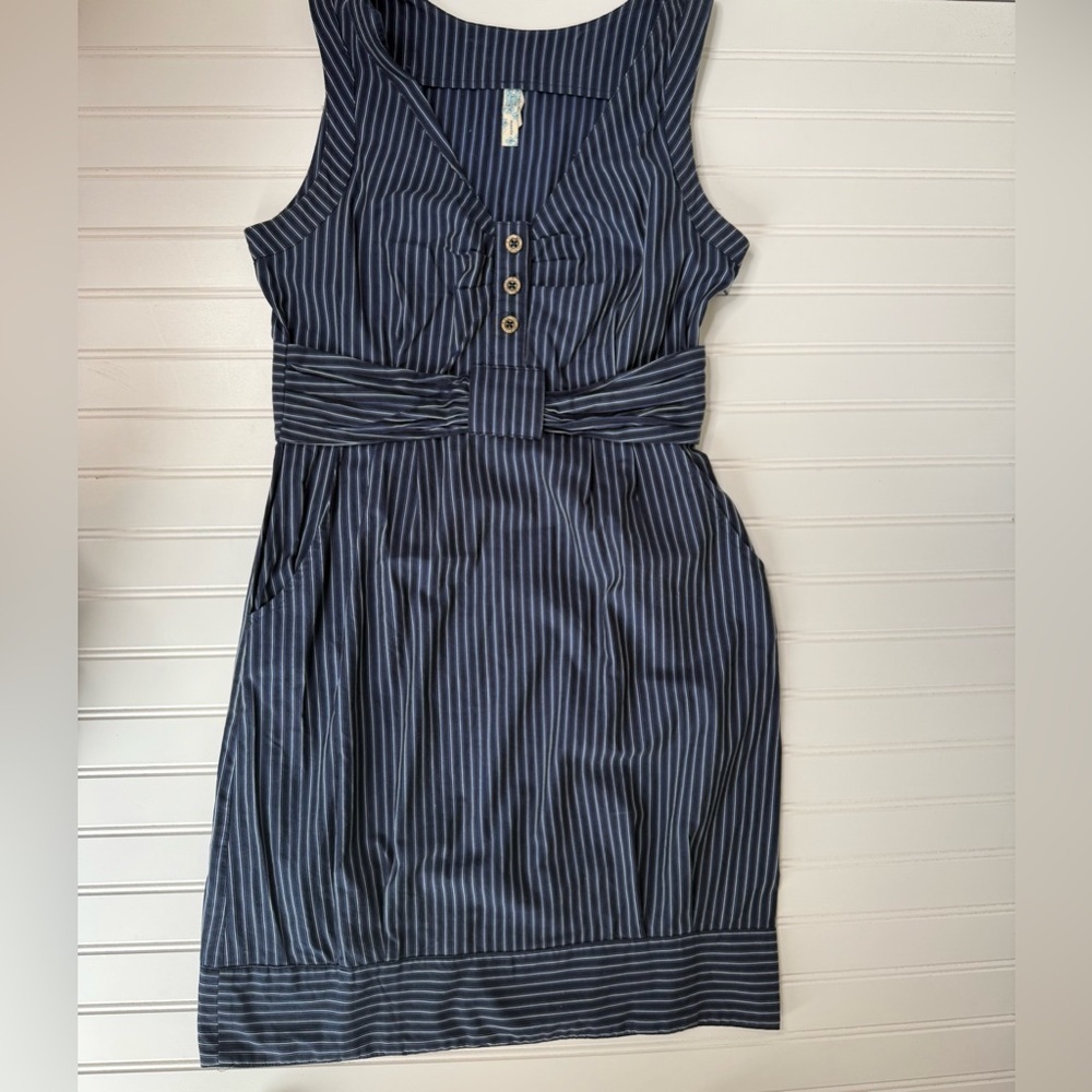 Maeve Navy and White Pinstripe Sleeveless Dress